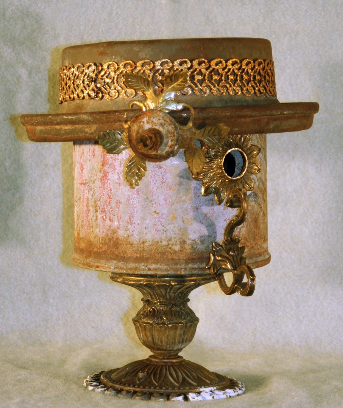 Birdhouse, Reclaimed Items, Found Objects, Handcrafted, Garden Art, Metal Birdhouse "Liza"