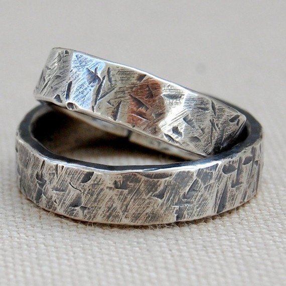 Sterling Silver Hand Forged Wedding Bands - Pair in Your Sizes