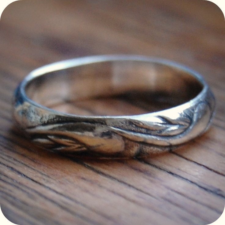 Art Deco Inspired Scroll Wedding Band - Sterling Silver - Hand Forged - 5.75