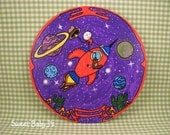 Whimsical Space Cowboy Hand Painted on Vintage Vinyl Record Great Nursery Art