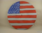 American Flag with Music Note Stars on Upcycled Vintage Vinyl Record