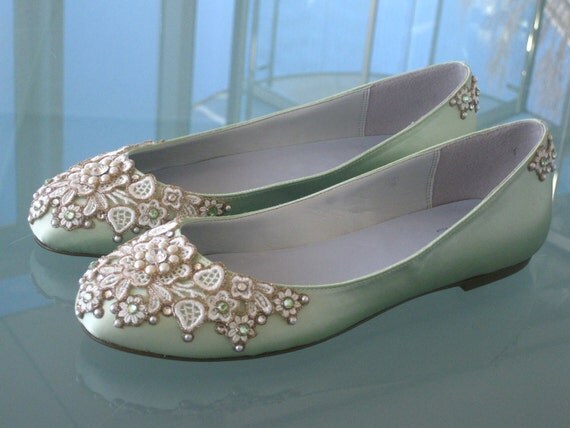Spring Garden Bridal Ballet Flats Wedding Shoes - Any Size - Pick your own shoe color and crystal color