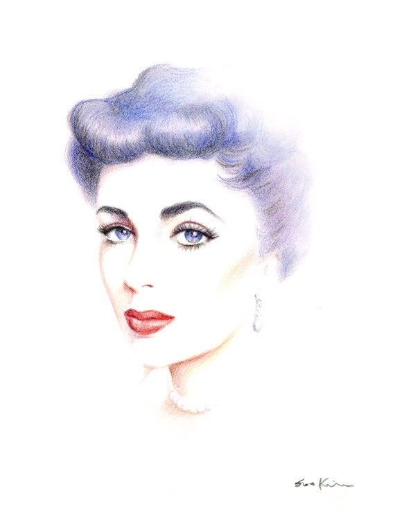 Elizabeth Taylor  - Print of  Original Colored Pencil Drawing