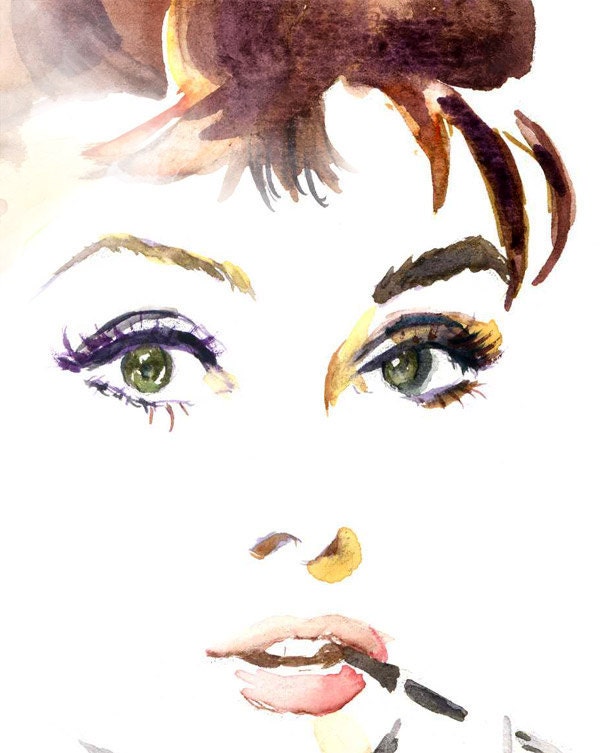 Watercolor painting -  Audrey Hepburn - 9x12 print