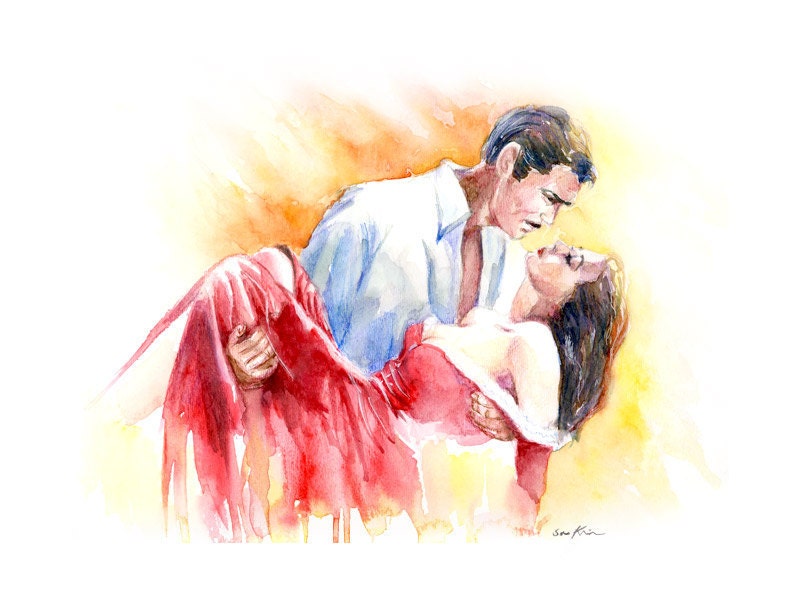 Gone with the Wind - Scarlett and Rhett - Watercolor art print