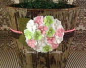 Pink and Green Wool Felt Hydrangea Flower Headband - Pink and Green Princess - Infant, Toddler, Girl, Photo Prop