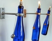 2 Blue Wine Bottle Oil Lamp - INDOOR - Wall Decor - Hanging Lantern - Cobalt Blue Lighting - Wine bottle Lamp