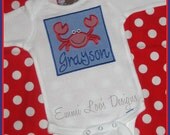 Personalized ADORABLE Happy Crab Patch Applique with Monogrammed Name - Perfect For Beach Photos