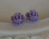 Lavender Open Rose Earrings