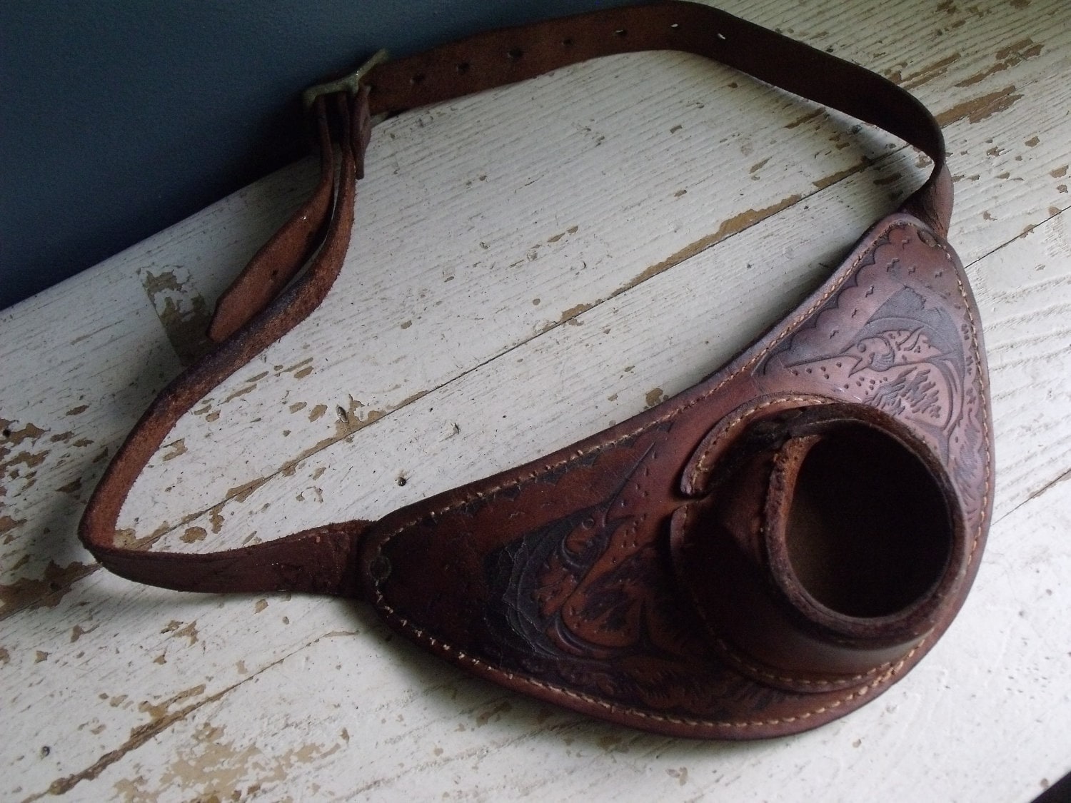 leather fighting belt for deep sea fishing rod vintage by