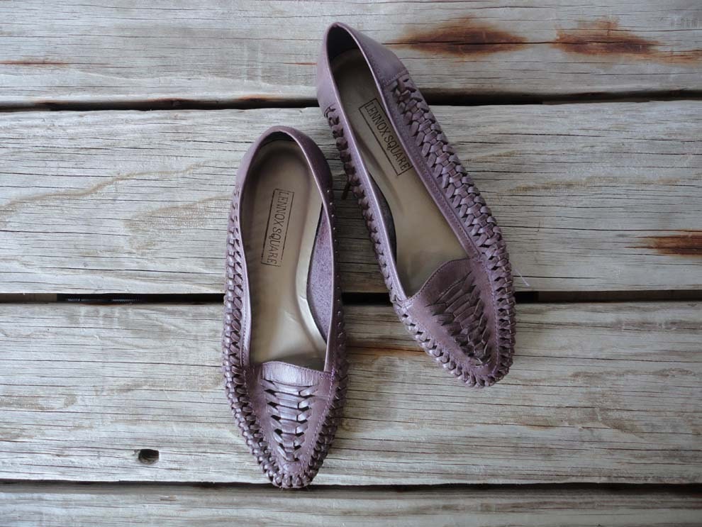 Leather Purple Woven Flats. Size 7