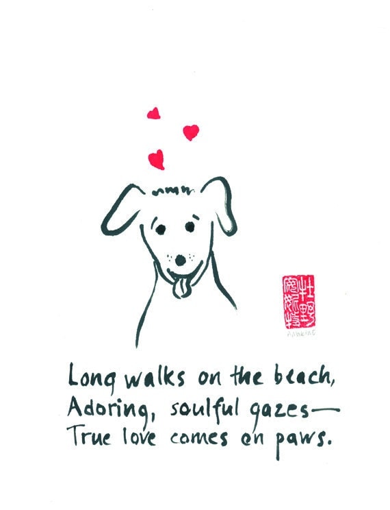... lover art - 11x14 humorous print - true love comes on paws - haiku and