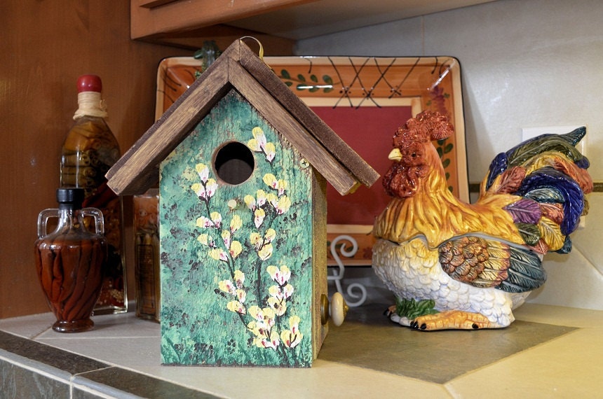 Rustic Birdhouses, Hand Painted Bird Box, Flowers, Hanging Birdhouse, Free Shipping