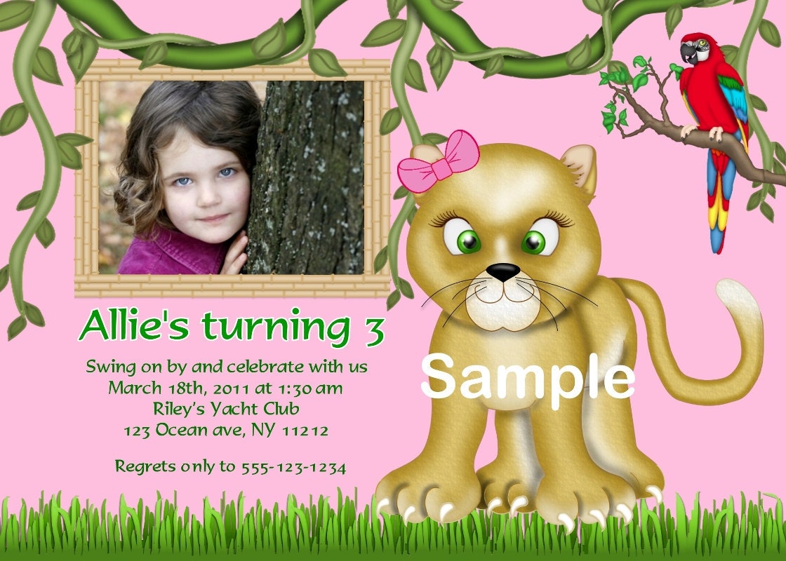 Jungle Safari Zoo animals your photo girl boy Birthday party, Invitation or thank you Custom Personalized Digital File, DIY Printable