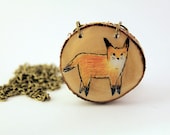 native fox- orange and green hand painted wooden fox necklace - iamabird
