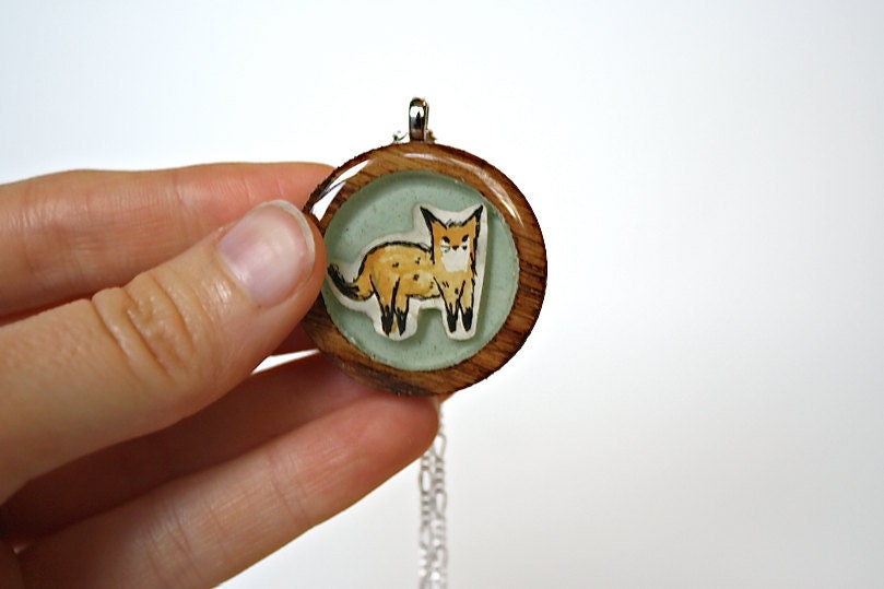 spring fashion fox Necklace - Wooden hand painted necklace