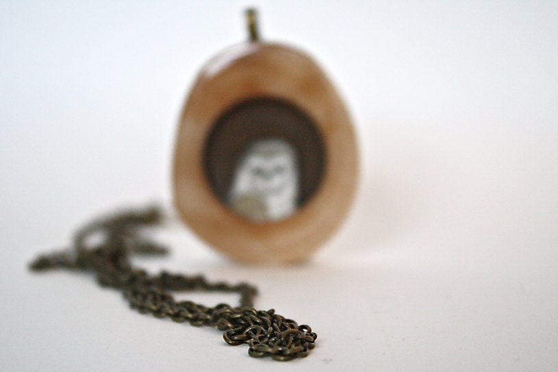 Brown and Grey Owl Necklace- Hand painted unique reclaimed wood necklace