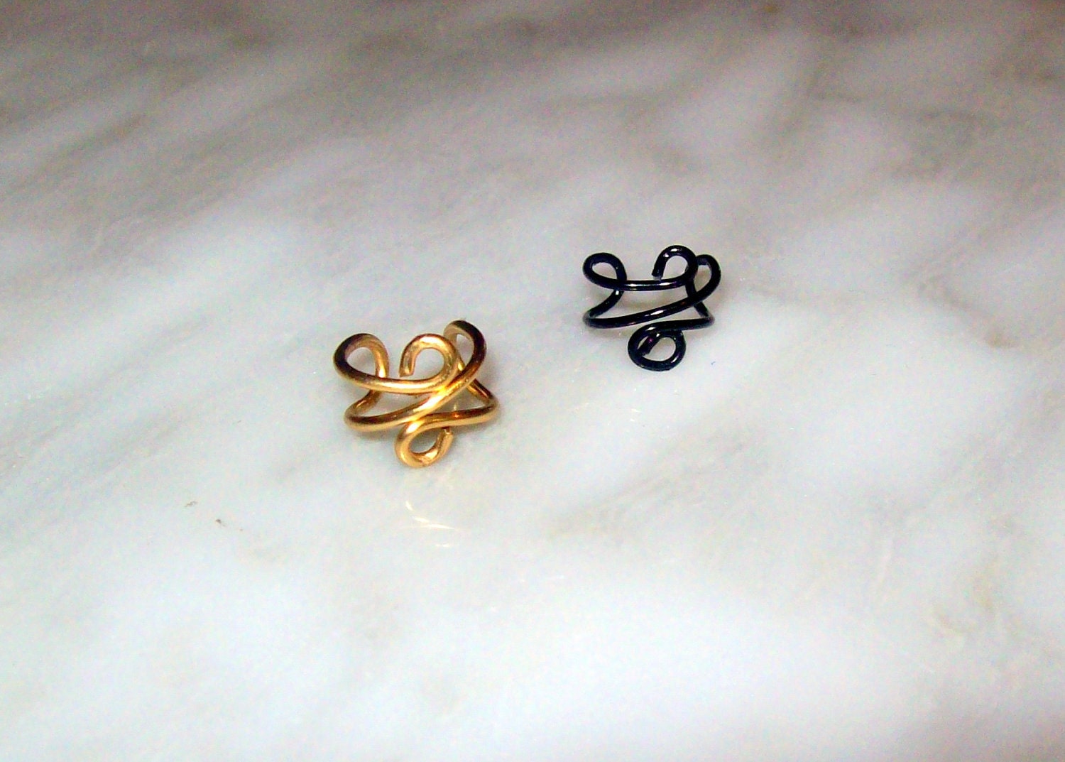 Black and Gold Earcuff Pair Non-Pierced
