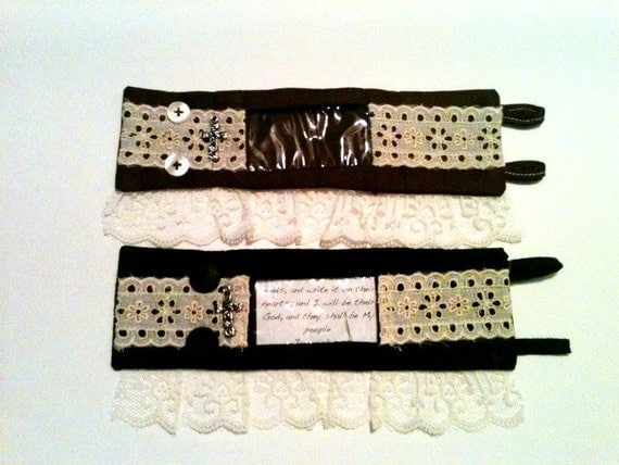 Interchangeable Scripture Cuff - 2 Brown/Black with Lace