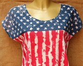 I Love America -   Women's vintage American Flag Tshirt , Free size