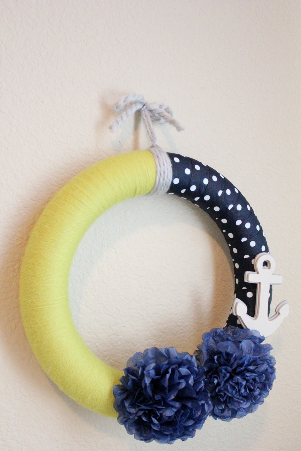 Ready to Ship - Polka Dot Anchor 12 inch Handmade Wreath by HotGlueHangover