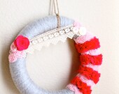 Ready to Ship - Shabby Chic Gray and Pink Ruffle 12 inch Handmade Wreath by HotGlueHangover