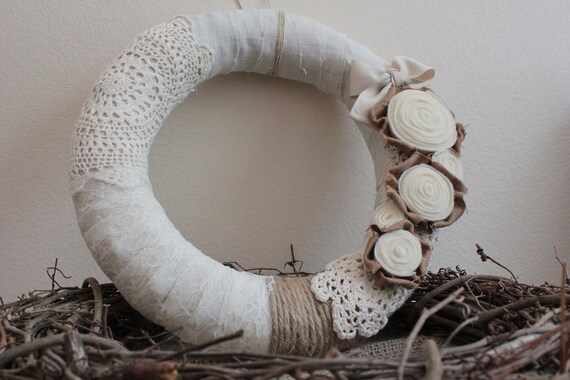 Made to Order - Shabby Chic 14 inch Handmade Wreath by HotGlueHangover