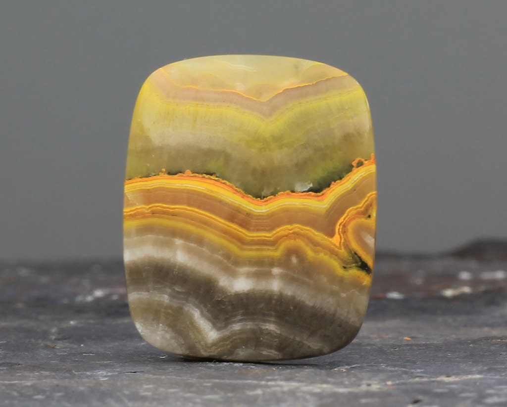 Bumble Bee Agate Stone Cabochon - Yellow, Grey, Black, Orange, And White Stone Cabochon - 36mm (CA464)