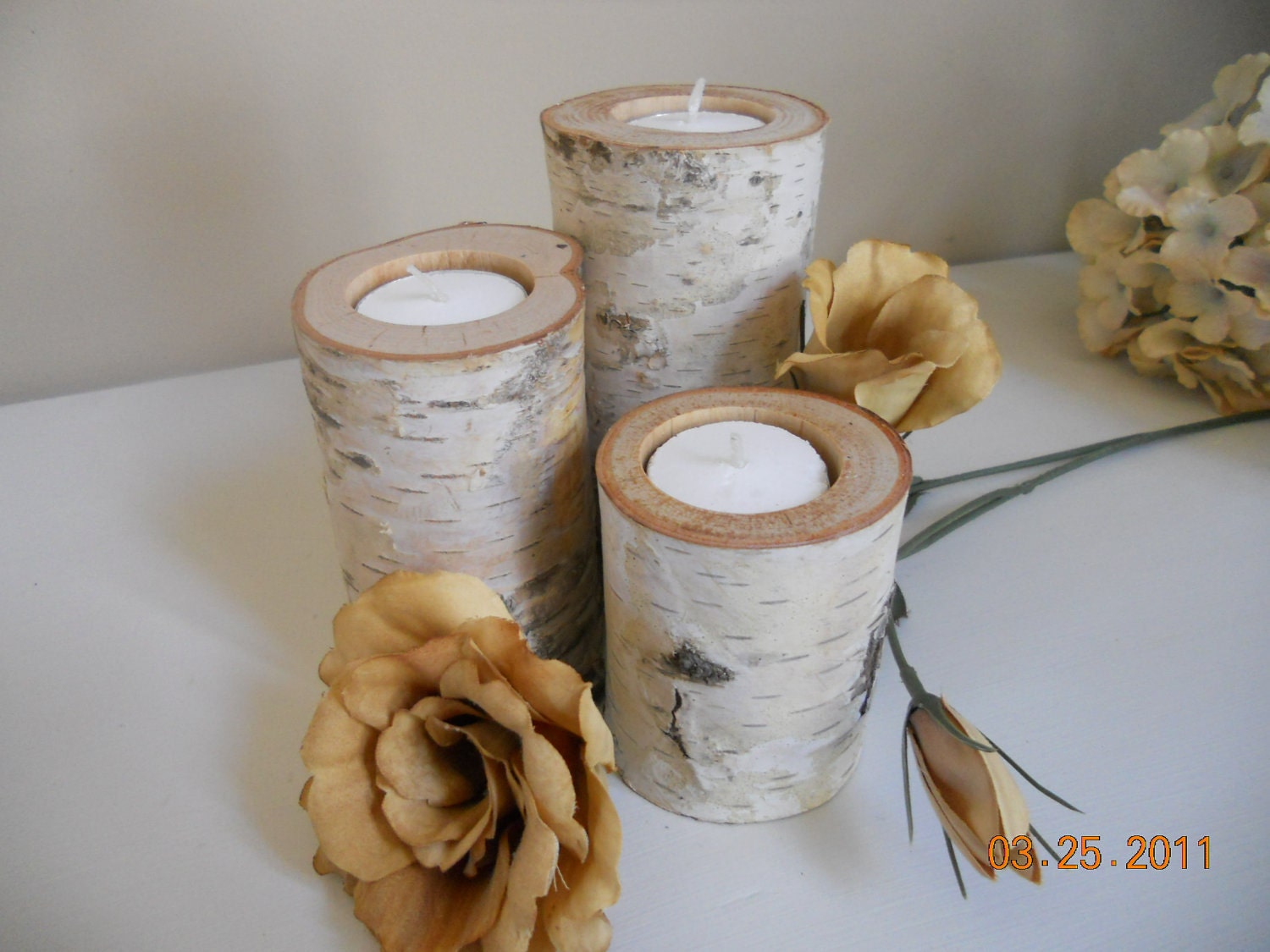18 Birch bark log Tea light holders 6-5-4 inch