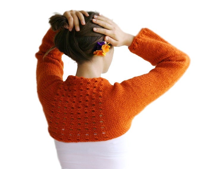 Shrug in Persimmon - Fall Winter Fashion - Women Accessories - Chic Elegant Autumn Bolero - Wedding Accessories - Lace Patterned