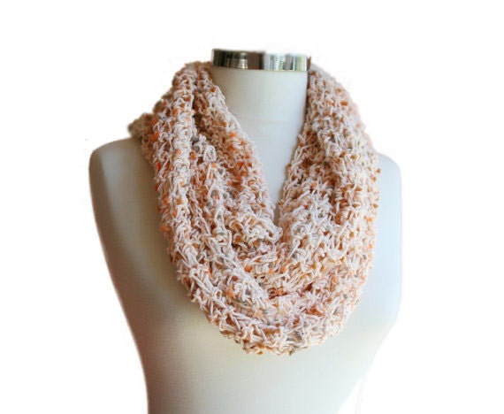 Knit Infinity Scarf in Salmon, Orange, Grey and Brown - Chunky Cowl - Loop Scarf - Women and Teens Accessories - Spring Fall Fashion