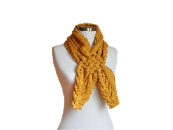 Knit Braided Scarf in Mustard Yellow - Neck Warmer - Cowl - Women Teens Accessories - Fall Winter Fashion