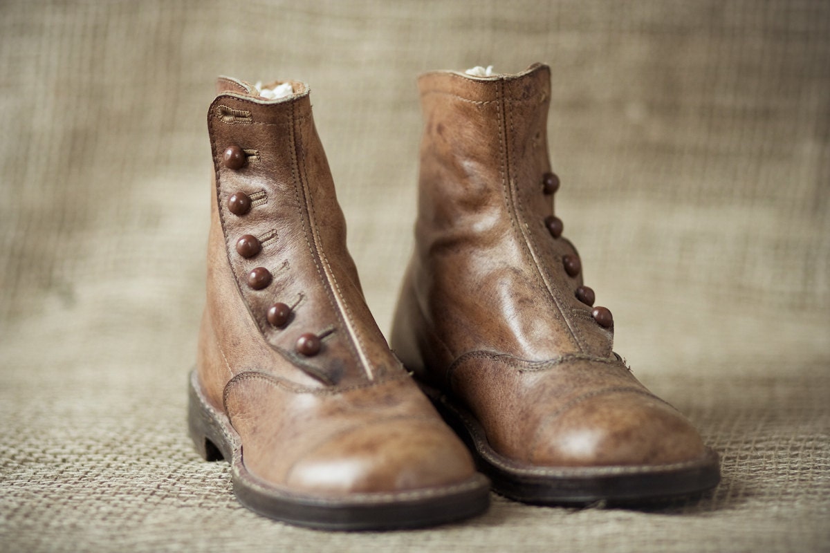 Antique Leather Shoes Button Up for a Young Boy