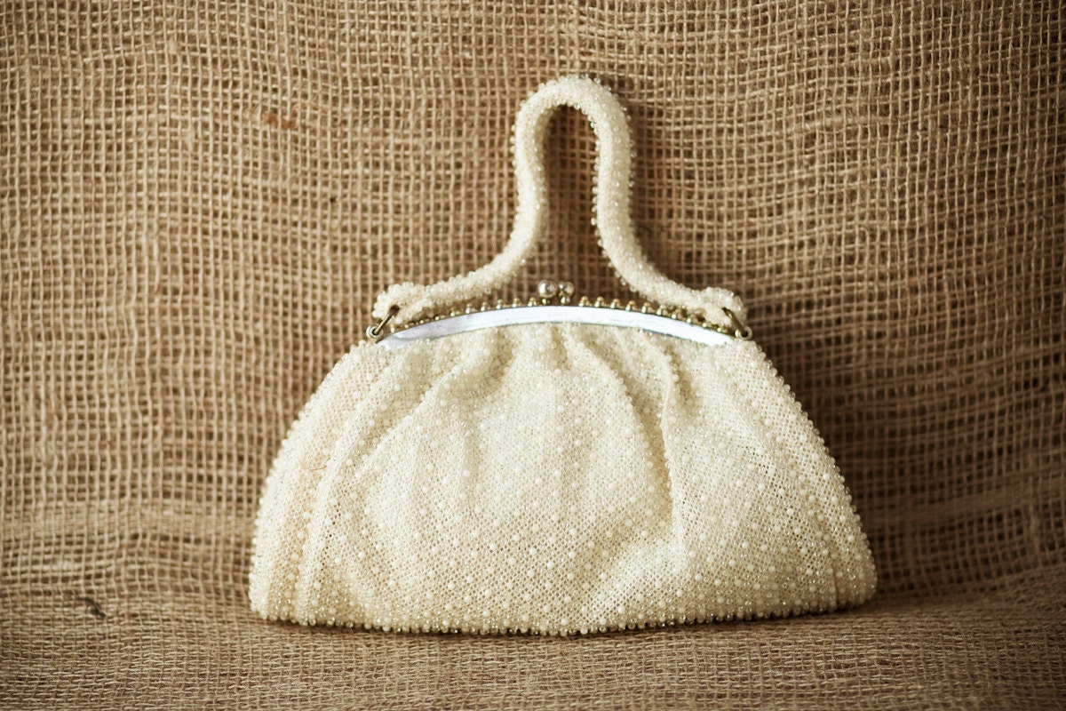 Vintage Corde Bead by Lumured White Beaded Purse