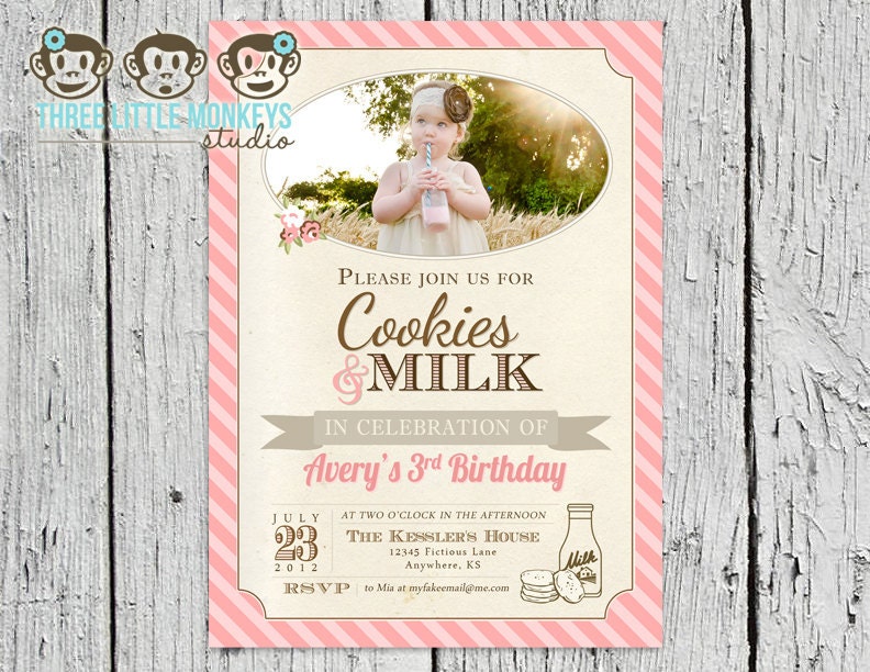 Vintage Retro Cookies & Milk Invitation PLUS 15 items Il_170x135
