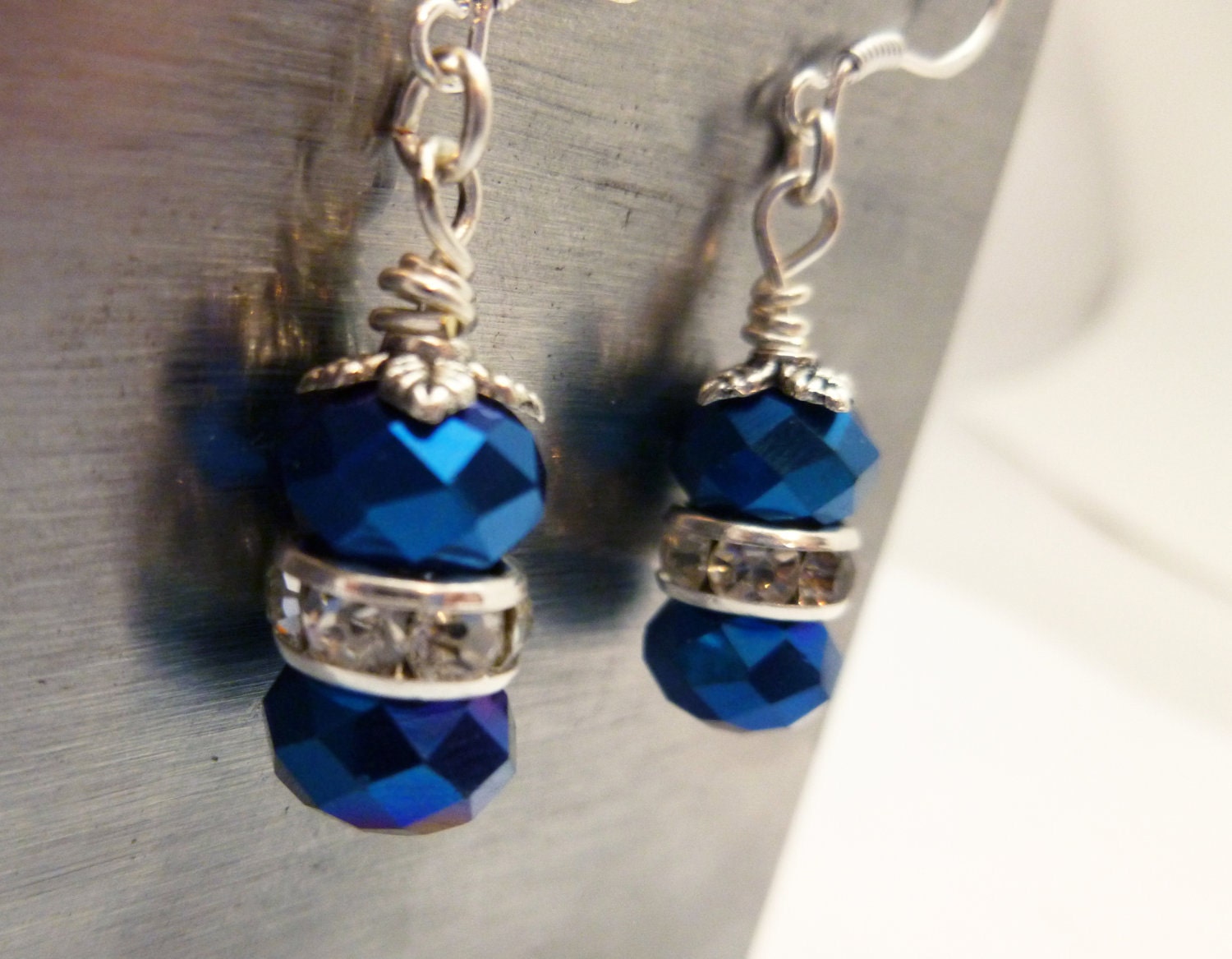 Deep Blue Swarovski Crystal Earrings,  sterling silver, silver earrings, drop earrings