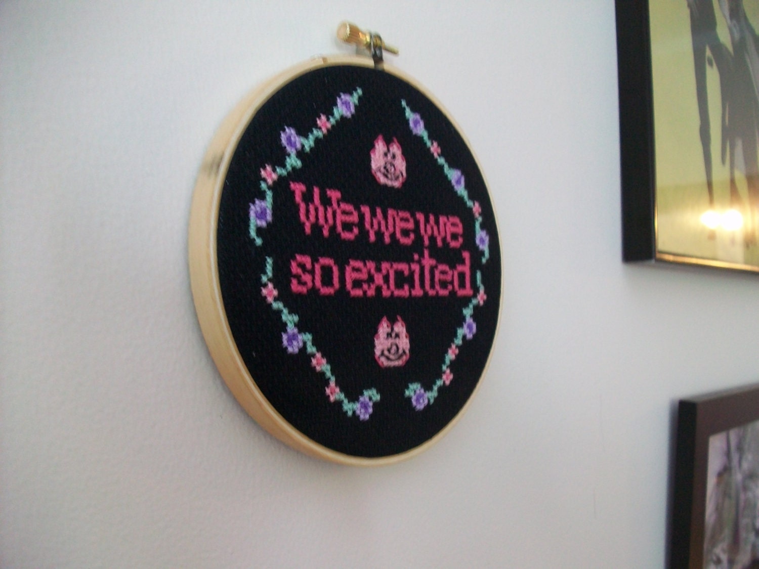 Completed Framed Cross Stitch Wall Art - Friday We We We So Excited