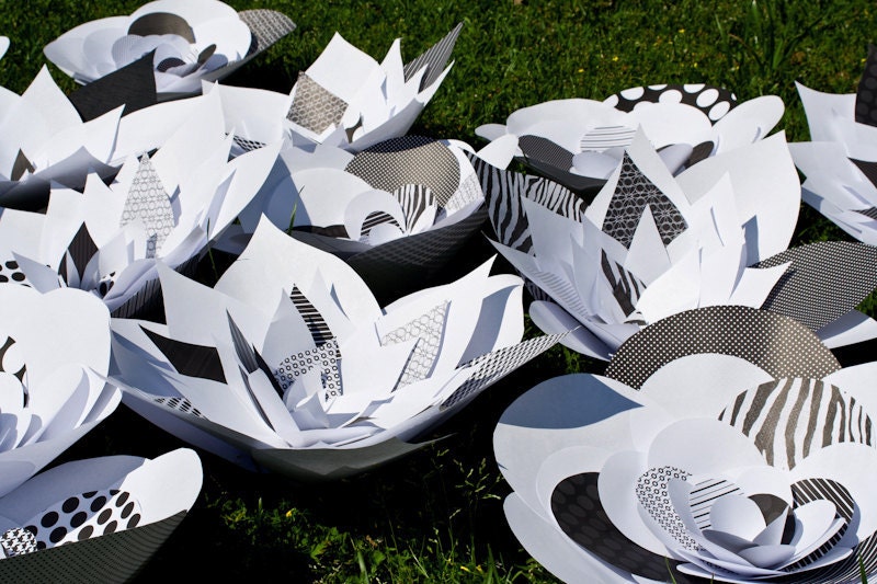 Set of 6 - Pop Art Black & White Large Paper Flowers