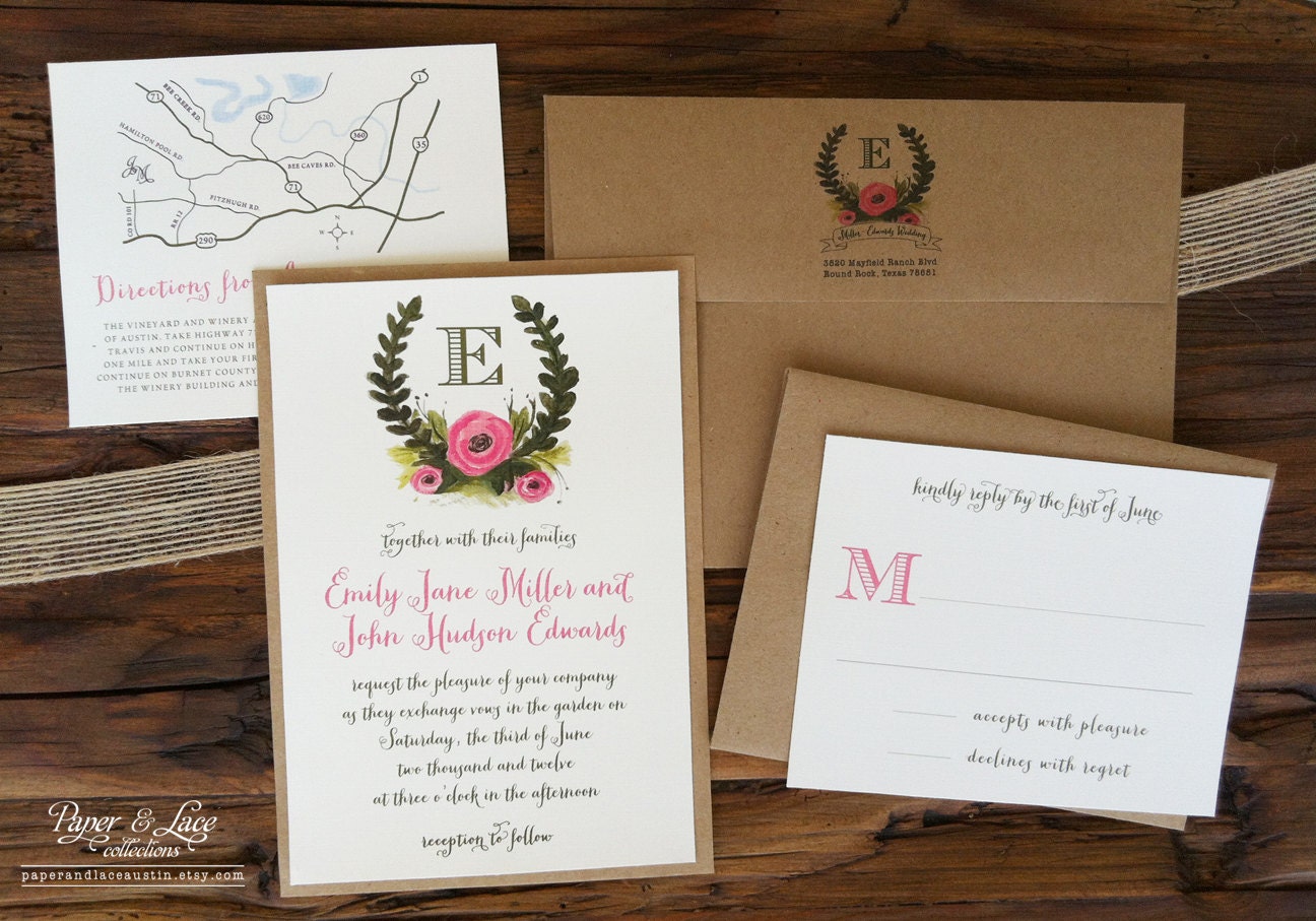 Rustic Illustrated Wedding Invitation Set
