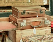 25% Off SALE Still Life Photograph. fine art travel vintage suitcases flea market old. home decor brown rustic shabby chic boho 5x7