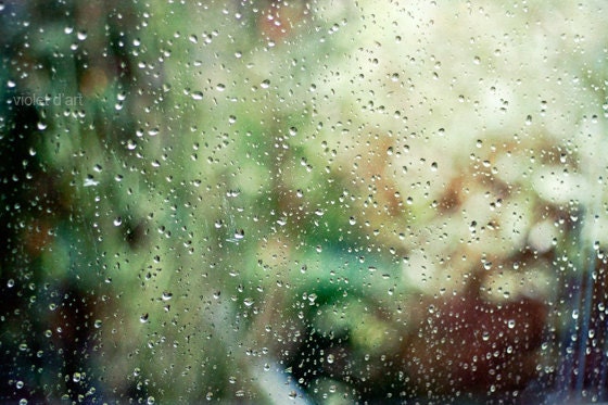 Rain Photograph, nature, fine art photo print, raindrops, window, home decor wall art, surreal dreamy, art for cottage, green