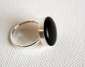 Sterling Silver and Black Vegan Leather Ring