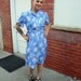 1970s blue abstract geometric print shift dress. By California Looks. Size Large or XL 10 12 14 16