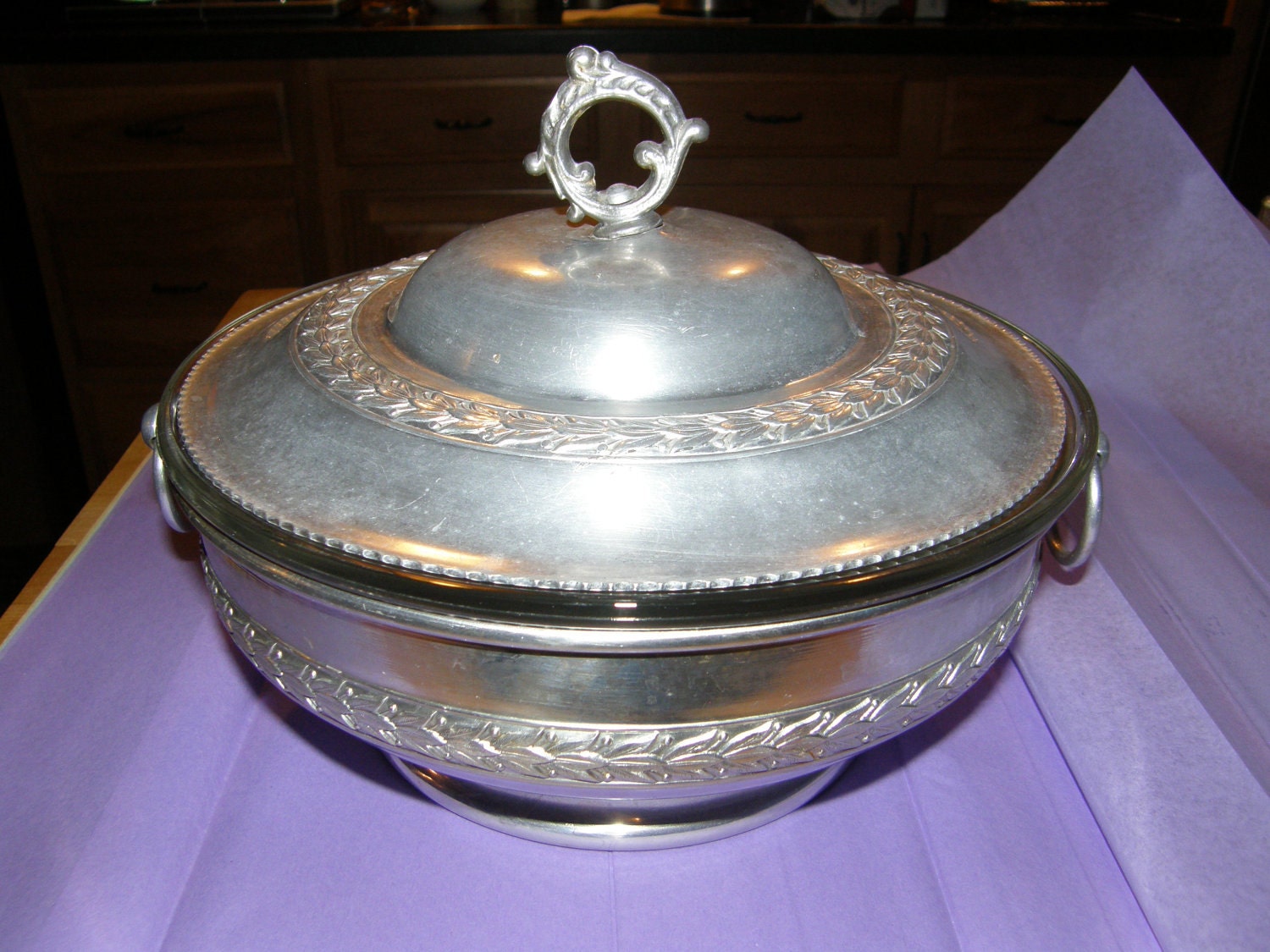 Vintage Aluminum Casserole Dish Covered with Divided Glass Insert