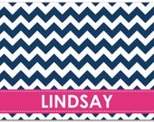 Personalized, Monogrammed Chevron Navy Blue and Hot Pink Mouse Pad