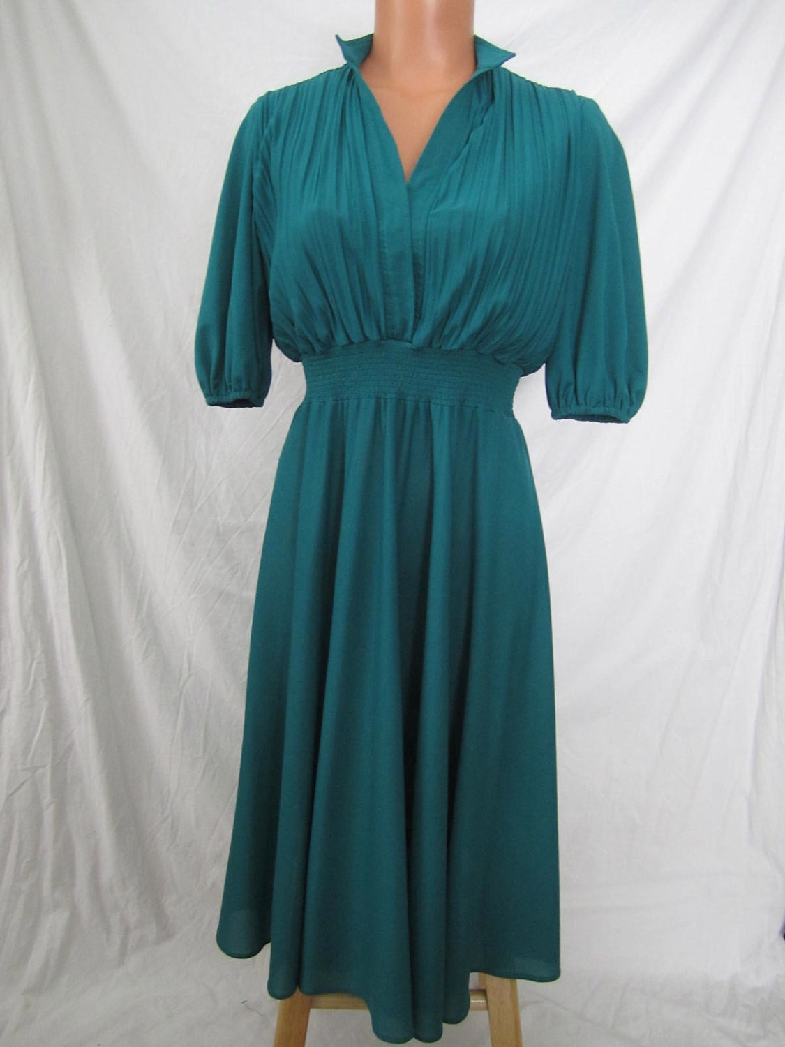 MALLARD GREEN elegant spring shirt-dress - full skirt - teal sz S