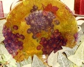 Grapes Decorative Decopage Glass Plate   GRAPE HARVEST 10 1/2"  Semi Transparent Plate