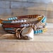Leather wrap bracelet (6 wrap) - Turquoise, white, red coral, oranges, teal, matte gold, funky super long leather wrap bracelet, tan leather