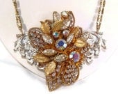 Assemblage Bib Necklace Vintage Rhinestones Faux Pearls Wedding Jewelry Bridal Jewelry