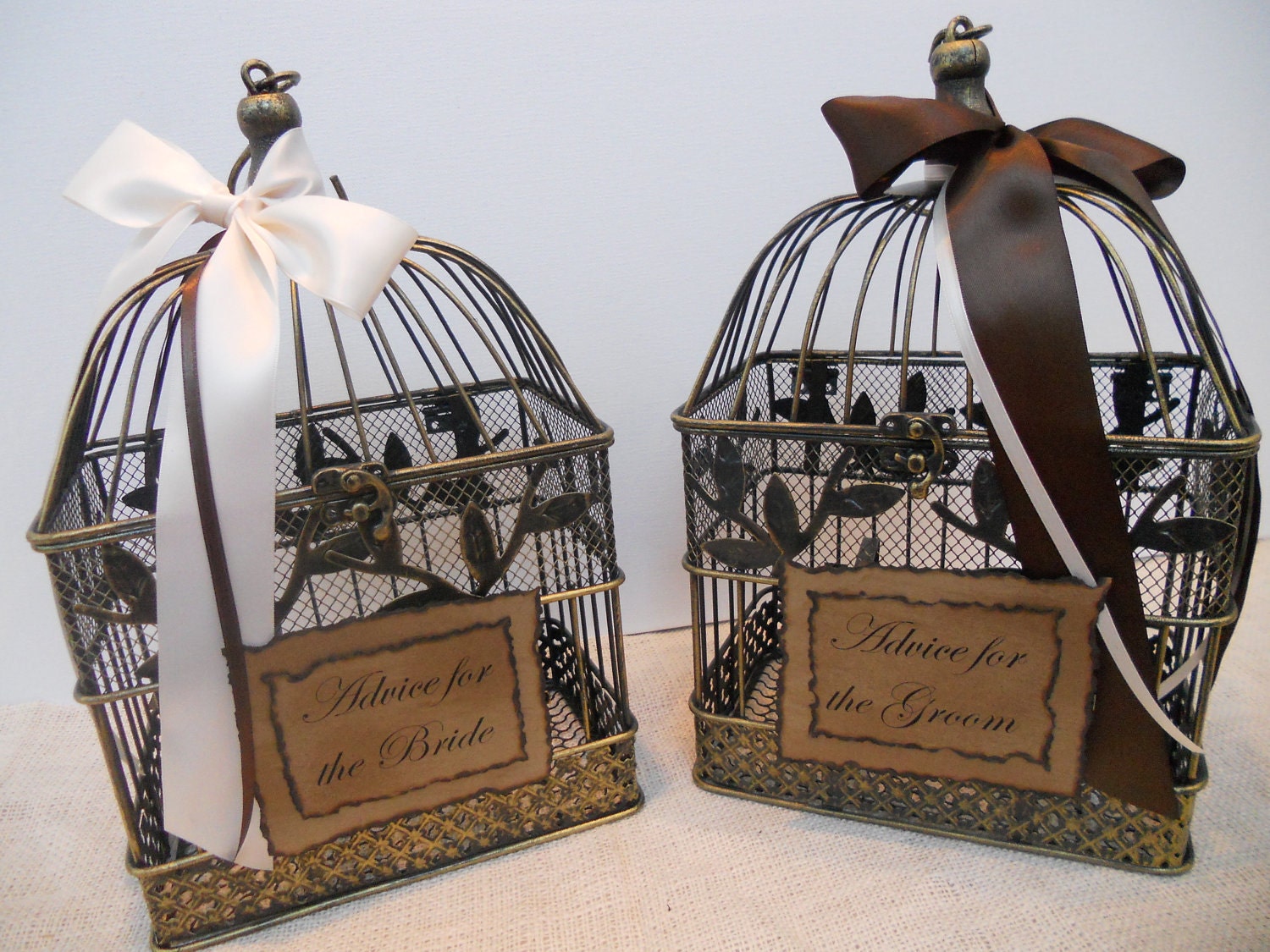 Beautiful Ivory/Brown Bride and Groom Wedding Advice Birdcages